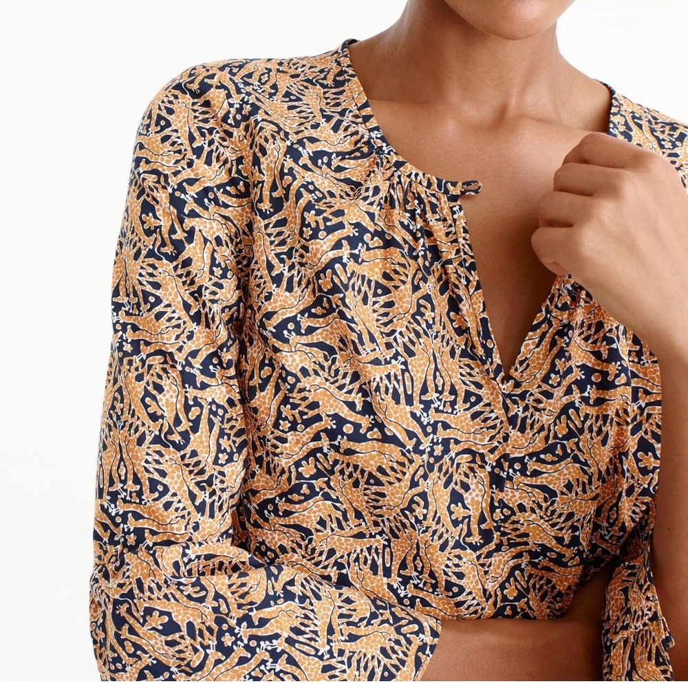 J. Crew x Drake’s of London Giraffe Print Cotton Blouse Size 4